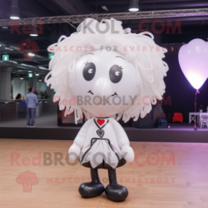 White Heart Shaped Balloons mascot costume character dressed with a Coat and Hair clips