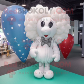 White Heart Shaped Balloons mascot costume character dressed with a Coat and Hair clips