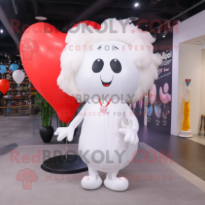White Heart Shaped Balloons mascot costume character dressed with a Coat and Hair clips