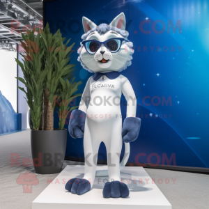 Navy Lynx mascot costume character dressed with a One-Piece Swimsuit and Eyeglasses