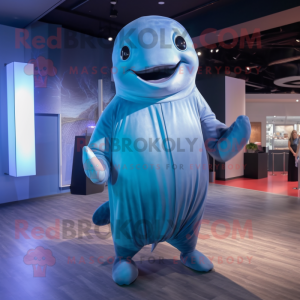 Silver Blue Whale mascot costume character dressed with a Romper and Rings