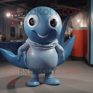 Silver Blue Whale mascot costume character dressed with a Romper and Rings