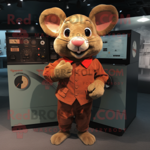 Rust Mouse mascot costume character dressed with a Culottes and Watches