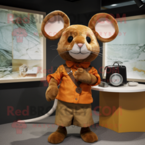 Rust Mouse mascot costume character dressed with a Culottes and Watches