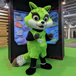 Lime Green Marten mascot costume character dressed with a Capri Pants and Coin purses