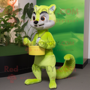 Lime Green Marten mascot costume character dressed with a Capri Pants and Coin purses