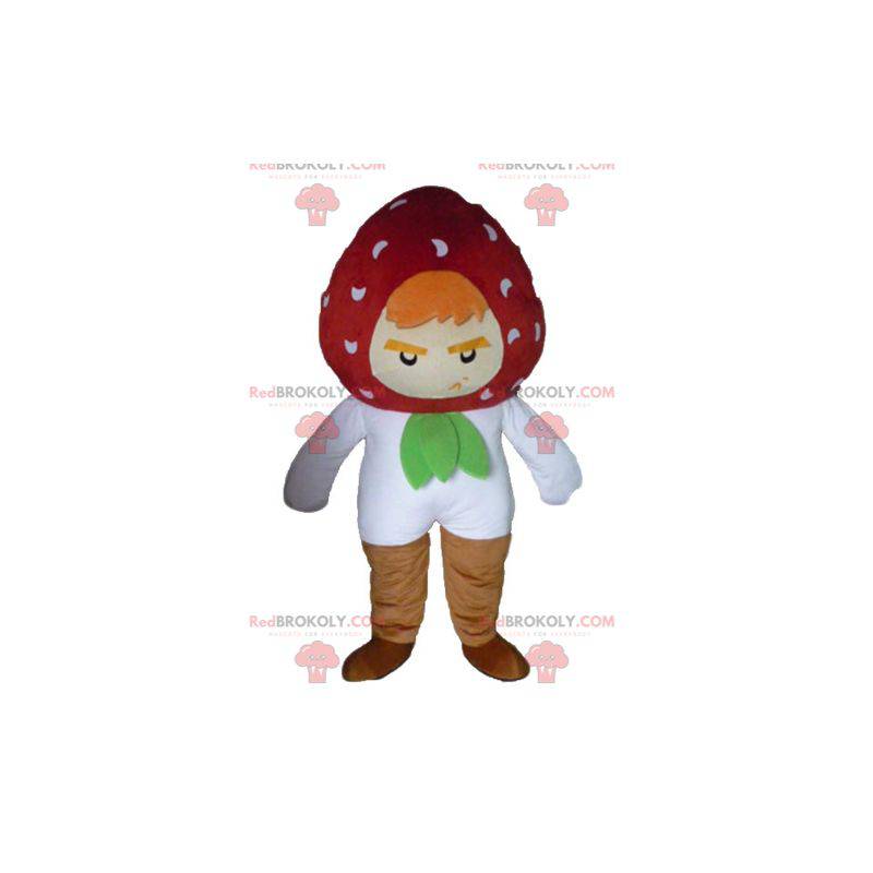 Mascote de morango parecendo feroz e engraçado - Redbrokoly.com