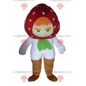 Mascotte della fragola che sembra feroce e divertente -
