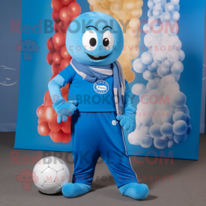 Blue Soccer Ball mascot costume character dressed with a Trousers and Scarf clips