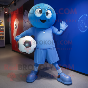 Blue Soccer Ball mascot costume character dressed with a Trousers and Scarf clips