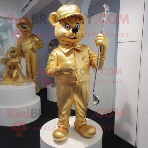 Gold Golf Bag mascot costume character dressed with a Playsuit and Cufflinks