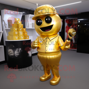 Gold Golf Bag mascot costume character dressed with a Playsuit and Cufflinks