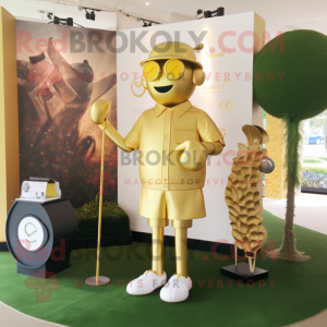 Gold Golf Bag maskot kostym...