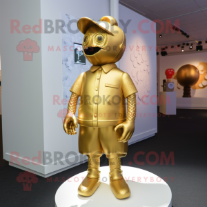 Gold Golf Bag mascot costume character dressed with a Playsuit and Cufflinks