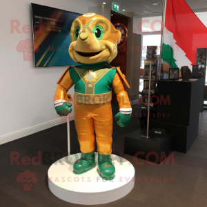 Gold Irish Flag mascot costume character dressed with a Turtleneck and Foot pads