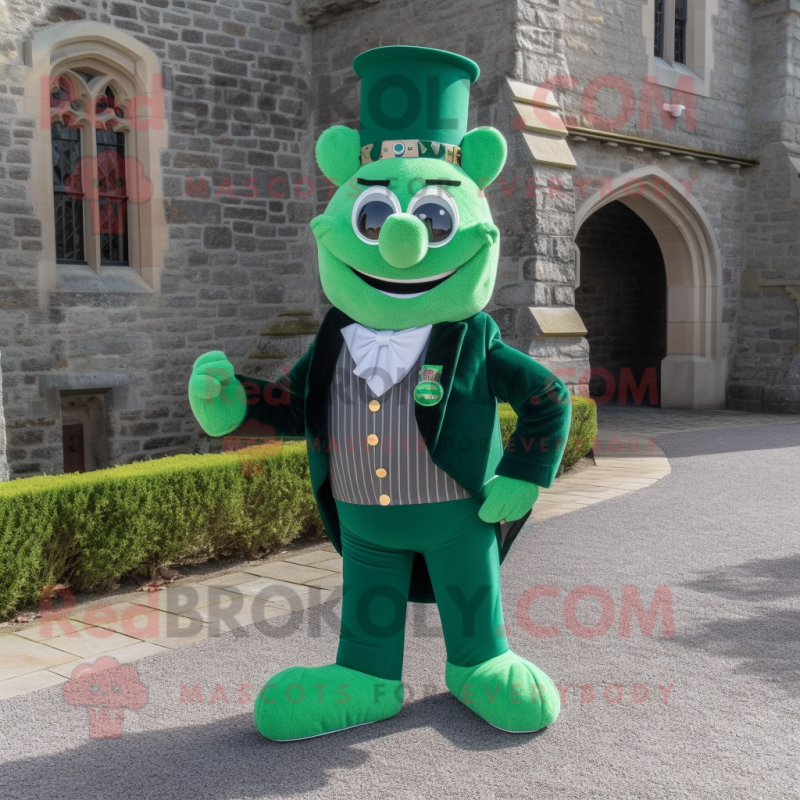 Forest Green Irish Castle mascot costume character dressed with a Capri Pants and Tie pins Forest Green Irish Castle mascot costume character dressed with a Capri Pants and Tie pins