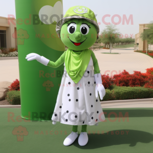 Olive Golf Ball mascot costume character dressed with a Mini Dress and Scarf clips