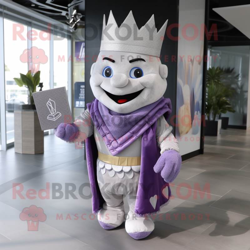 Lavender King mascot costume character dressed with a V-Neck Tee and Pocket squares