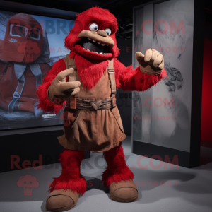 Red Frankenstein mascot costume character dressed with a Cargo Pants and Scarves