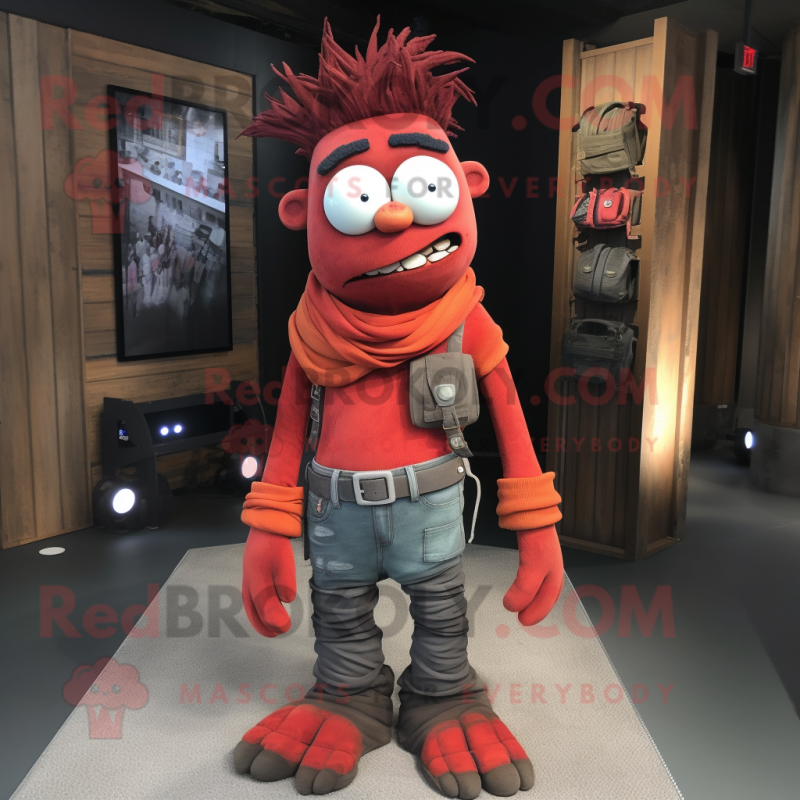 Red Frankenstein mascot costume character dressed with a Cargo Pants and Scarves Red Frankenstein mascot costume character dressed with a Cargo Pants and Scarves