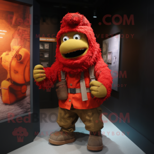 Red Frankenstein mascot costume character dressed with a Cargo Pants and Scarves