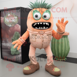 Peach Frankenstein mascot costume character dressed with a Skinny Jeans and Rings