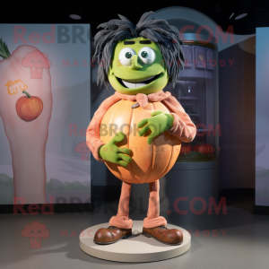 Peach Frankenstein mascot costume character dressed with a Skinny Jeans and Rings