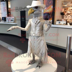 Silver Pheasant mascot costume character dressed with a Pencil Skirt and Hat pins