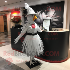 Silver Pheasant mascot costume character dressed with a Pencil Skirt and Hat pins