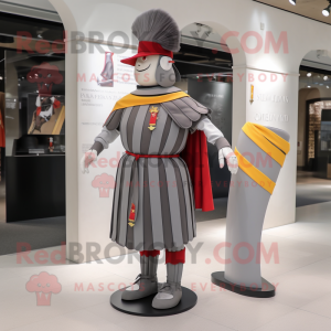 Gray Swiss Guard mascot costume character dressed with a Mini Dress and Scarf clips
