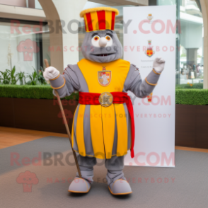 Gray Swiss Guard mascot costume character dressed with a Mini Dress and Scarf clips