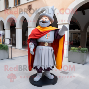 Gray Swiss Guard mascot costume character dressed with a Mini Dress and Scarf clips