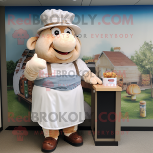 Cream Pulled Pork Sandwich mascot costume character dressed with a Oxford Shirt and Foot pads