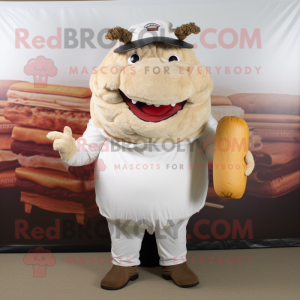 Cream Pulled Pork Sandwich mascot costume character dressed with a Oxford Shirt and Foot pads