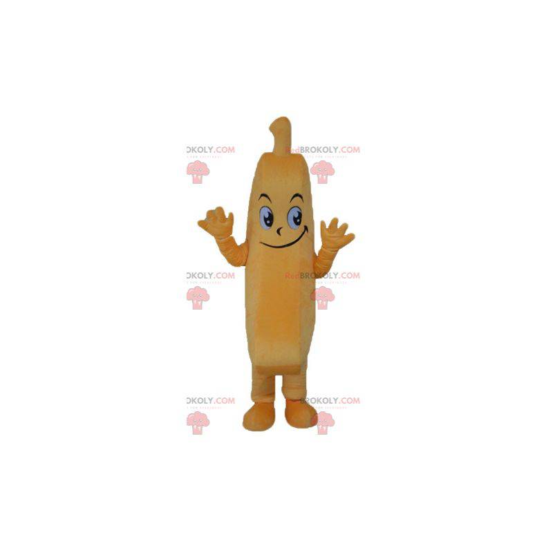 Mascot banana gigante arancione che sembra maliziosa -