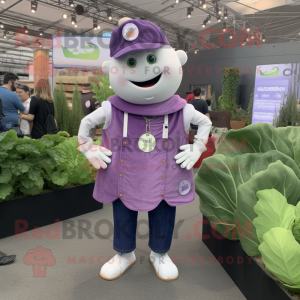 Lavender Corned Beef And Cabbage mascot costume character dressed with a Flare Jeans and Necklaces
