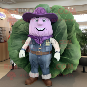 Lavender Corned Beef And Cabbage mascot costume character dressed with a Flare Jeans and Necklaces