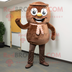 Brown Donut mascot costume character dressed with a Bootcut Jeans and Tie pins