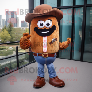 Brown Donut mascot costume character dressed with a Bootcut Jeans and Tie pins