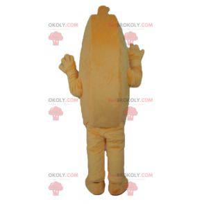 Mascote gigante de banana laranja parecendo travesso -