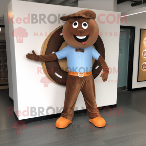 Brown Donut mascot costume character dressed with a Bootcut Jeans and Tie pins