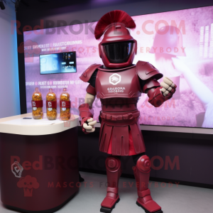 Maroon Spartan Soldier mascot costume character dressed with a Cocktail Dress and Digital watches