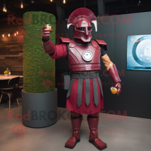 Maroon Spartan Soldier mascot costume character dressed with a Cocktail Dress and Digital watches