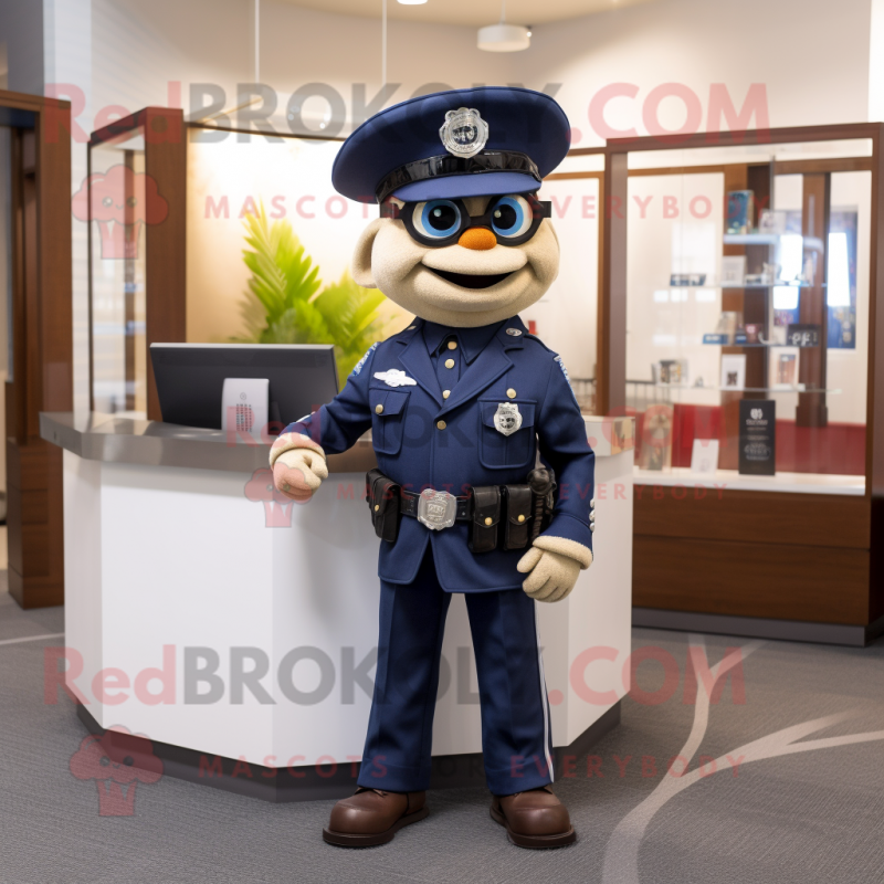 Navy Attorney mascot costume character dressed with a Flare Jeans and Keychains Navy Attorney mascot costume character dressed with a Flare Jeans and Keychains