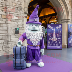 Lavender Irish Castle mascot costume character dressed with a Leggings and Briefcases
