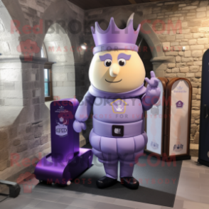 Lavender Irish Castle mascot costume character dressed with a Leggings and Briefcases