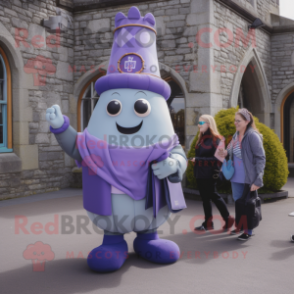 Lavender Irish Castle mascot costume character dressed with a Leggings and Briefcases