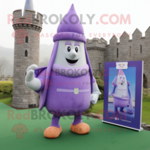 Lavender Irish Castle mascot costume character dressed with a Leggings and Briefcases