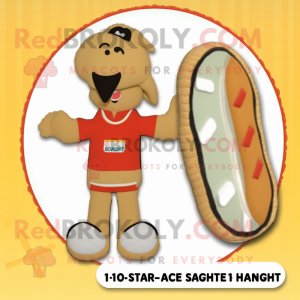 Beige Hot Dog mascot costume character dressed with a Board Shorts and Coin purses