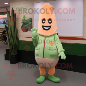 Peach Asparagus mascot costume character dressed with a Sweatshirt and Beanies